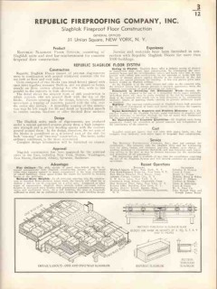 Republic Fireproofing Company 1938 Vintage Catalog Slagblok Floor