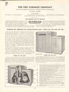 Fox Furnace Company 1938 Vintage Catalog Air Conditioning Unit Sunbeam