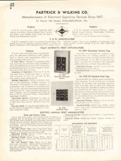 Partrick Wilkins Company 1938 Vintage Catalog Electrical Signal Device