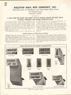 Kolstad Mail Box Company 1938 Vintage Catalog Brick Chute Stucco Frame