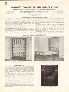Midwest Concealed Bed Corp 1938 Vintage Catalog Come-Out Recess Hinged
