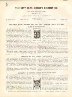 Best Bros Keenes Cement Company 1938 Vintage Catalog Pioneer Plasters