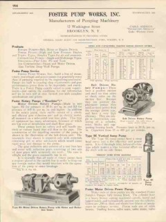 Foster Pump Works Inc 1931 Vintage Catalog Rotary Sump Power