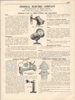 Federal Electric Company 1931 Vintage Catalog Alarm Sirens Tyfon Horns