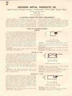 Johnson Metal Products Company 1941 Vintage Catalog Window Screens