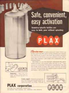 plax corp 1956 safe convenient seamless plastic bottles oil vintage ad