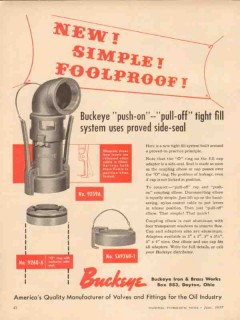 Buckeye Iron Brass Works 1957 Vintage Ad Simple Push-On Pull-Off Fill Buckeye Iron Brass Works 1957 Vintage Ad Simple Push-On Pull-Off Fill