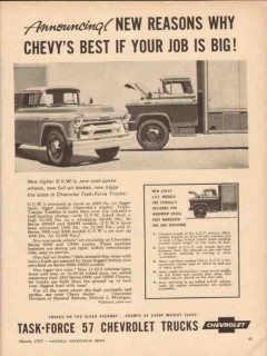 chevrolet 1957 announcing new reasons best job chevy truck vintage ad