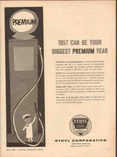 ethyl corporation 1957 biggest premium year gasoline vintage ad ethyl corporation 1957 biggest premium year gasoline vintage ad