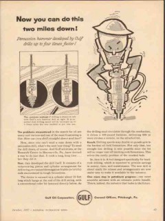 Gulf Oil Corp 1957 Vintage Ad Percussion Hammer Drills Two Miles Down