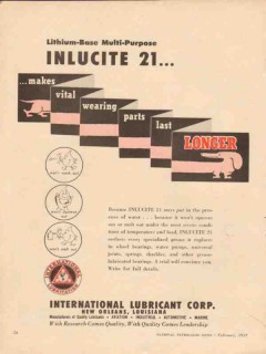 International Lubricant Corp 1957 Vintage Ad Inlucite Grease Longer International Lubricant Corp 1957 Vintage Ad Inlucite Grease Longer