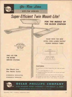 oscar phillips company 1957 glo-rite twin mount-lite lights vintage ad
