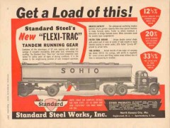 standard steel works 1957 flex-trac tandem running gear vintage ad