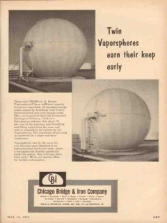 Chicago Bridge Iron Company 1955 Vintage Ad Shell Oil Twin Vaporsphere