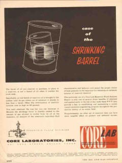 Core Laboratories Inc 1955 Vintage Ad Oil Case Shrinking Barrel Core Laboratories Inc 1955 Vintage Ad Oil Case Shrinking Barrel