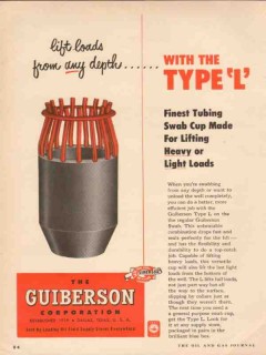 Guiberson Corp 1955 Vintage Ad Oil Tubing Swab Cup Lift Loads Depth