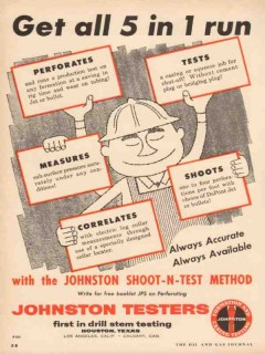 Johnston Testers Inc 1955 Vintage Ad Oil Field Shoot-N-Test Method Run Johnston Testers Inc 1955 Vintage Ad Oil Field Shoot-N-Test Method Run