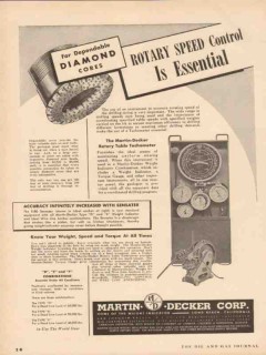 Martin-Decker Corp 1955 Vintage Ad Diamond Cores Rotary Speed Control