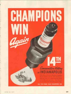 champion spark plugs 1937 consecutive victory indianapolis vintage ad champion spark plugs 1937 consecutive victory indianapolis vintage ad