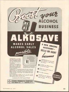 Evans Products Company 1937 Vintage Ad Alkosave Boost Alcohol Business Evans Products Company 1937 Vintage Ad Alkosave Boost Alcohol Business