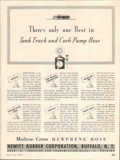hewitt rubber corp 1937 tank truck curb pump hewprene hose vintage ad