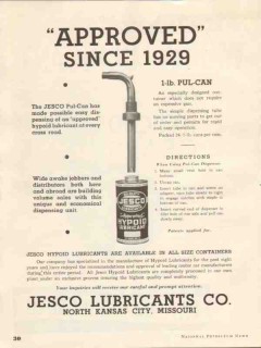 Jesco Lubricants Company 1937 Vintage Ad Pul-Can Hypoid Approved Jesco Lubricants Company 1937 Vintage Ad Pul-Can Hypoid Approved