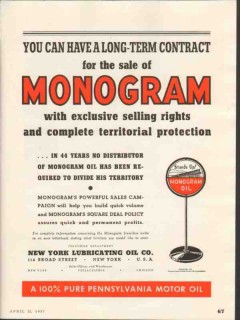 New York Lubricating Oil Company 1937 Vintage Ad Monogram Contract
