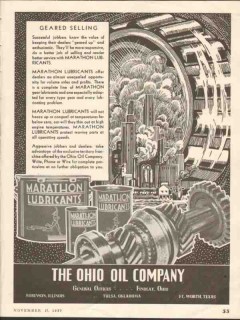 Ohio Oil Company 1937 Vintage Ad Linco Marathon Lubricants Geared