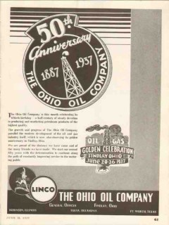 Ohio Oil Company 1937 Vintage Ad Linco Marathon 50th Anniversary