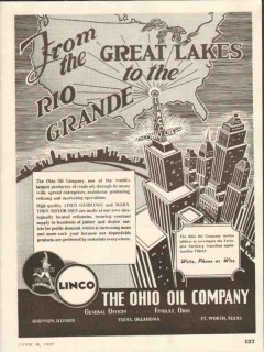 Ohio Oil Company 1937 Vintage Ad Linco Marathon Great Lakes Rio Grande