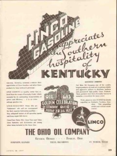 Ohio Oil Company 1937 Vintage Ad Linco Marathon Kentucky Hospitality