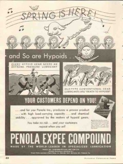 Penola Inc 1937 Vintage Ad Lubricant Hypoid Gear Expee Compound Spring