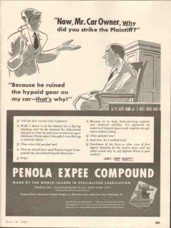 Penola Inc 1937 Vintage Ad Lubricant Hypoid Expee Compound Car Owner