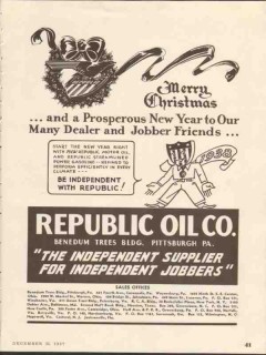Republic Oil Company 1937 Vintage Ad Merry Christmas Dealer Jobber Republic Oil Company 1937 Vintage Ad Merry Christmas Dealer Jobber