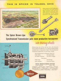 Dana Corp 1954 Vintage Ad Spicer Mfg Brown-Lipe Synchro Transmission
