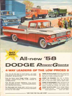 dodge 1958 new power giants 4-way leaders low priced trucks vintage ad