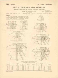 R Thomas Sons Company 1916 Vintage Catalog Insulators Porcelain