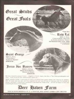 deer haven farm 1972 ruby lal studs foals arabian horse vintage ad