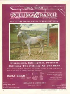 Rolling B Ranch 1972 Reza Shah Allon Arabians stud horse vintage ad