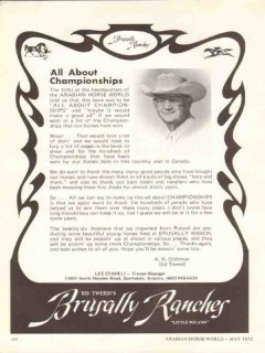 brusally ranches 1972 ed tweed championship arabian horse vintage ad
