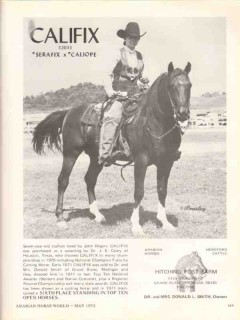 hitching post farm 1972 califix serafix caliope arabian vintage ad
