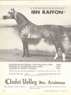chalet valley arabians 1972 ibn raffon equestrian horse vintage ad