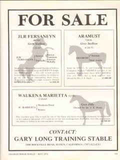 gary long training stable 1972 jlr fersaneyn aramust horse vintage ad
