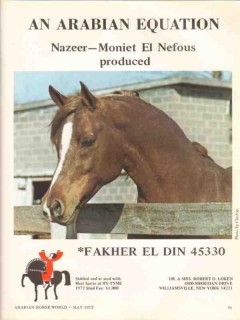 Hy-Tyme 1972 Fakher el Din Nazeer Moniet Arabian stud horse vintage ad