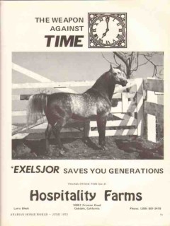 hospitality farms 1972 exelsjor weapon time arabian horse vintage ad