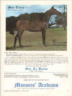 monsees arabians 1972 mon tiara ta basko tsarose stud horse vintage ad