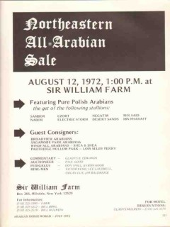 sir william farm 1972 northeastern all-arabian sale horse vintage ad