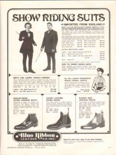 blue ribbon leather company 1972 show riding suits horse vintage ad