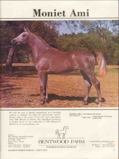 bentwood farm 1972 moniet el nefous stud arabian horse vintage ad