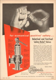 Farris Engineering Corp 1953 Vintage Ad Positive Safety Relief Valves